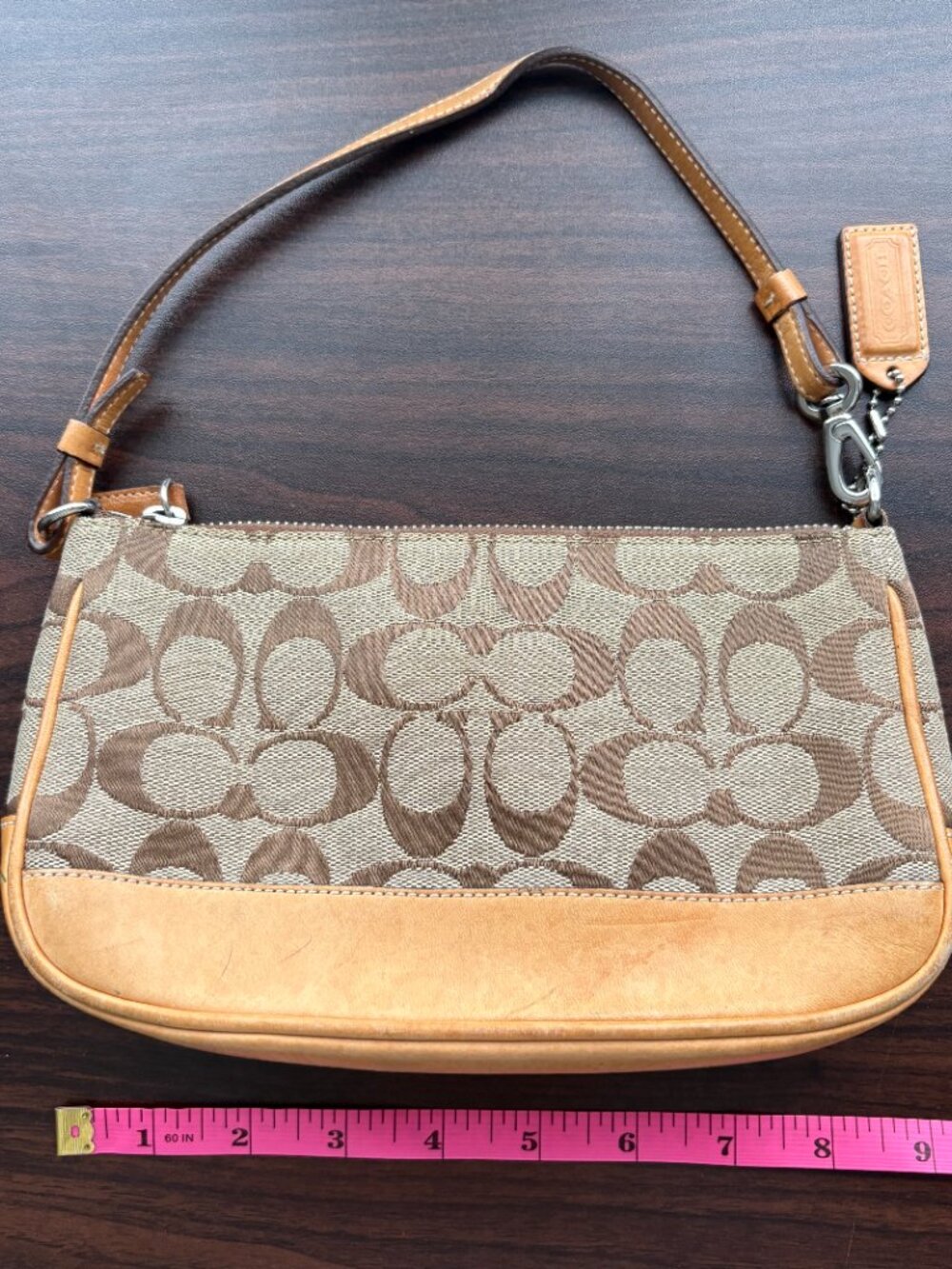 Vintage Coach Signature Demi Bag Jacquard Tan Leather Baguette 6094 Y2K - Picture 4 of 9